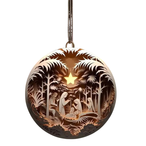 2D acryl ronde decoratie 8 x 8 cm Bethlehem Gouden ster Hangende button Kerstversiering voor binnen en buiten Cadeau Geboorte van Jezus