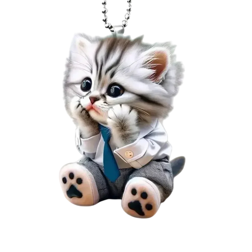 2D Auto hanger Hangdecoratie met ketting Realistisch dier in de vorm van een kat Decoratie voor de achteruitkijkspiegel Origineel cadeau voor kattenliefhebbers