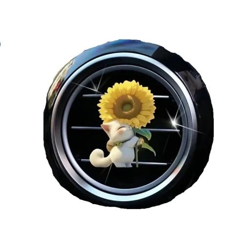 2D Car Air Freshener Clip Approx. 6 cm Cat with Sunflower Ventilation Diffuser Interior Decoration