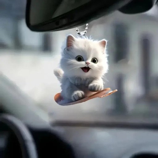 2D Car Pendant Hanging Decoration with Chain Realistic Animal in the Shape of a Cat Ornament for Rear-View Mirror Gift for Cat Lovers