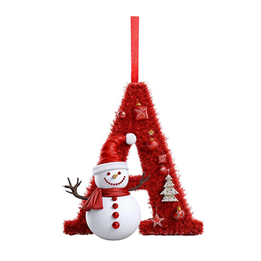 2D Christmas Ornament for Tree 8 x 7 cm Acrylic Red Letter A with Snowman Hanging Decoration Christmas Interior Decoration