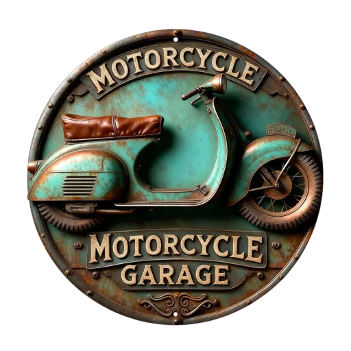 2D Skilt i Aluminium Retro Dekoration med Blå Scooter Vintage Vægsignal til Garage, Værksted, Café og Indretning