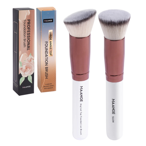 2er-Set Kabuki-Make-up-Pinsel. Flacher und abgewinkelter Puder- und Rougepinsel. Kosmetikpinsel mit weichen Kunstfasern für Make-up