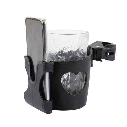 2in1 Getränke- und Telefonhalter für Kinderwagen Universeller Kunststoffhalter 8,5 cm Verstellbare Halterung 360° Drehbarer Becher- und Handyhalter