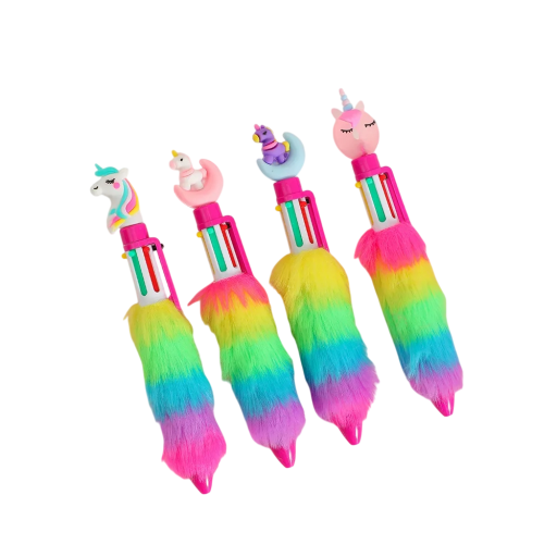 2pcs Caneta de gel arco-íris com unicórnio 17 cm Caneta de gel colorida com pega em pelúcia para crianças Material de escritório para a escola