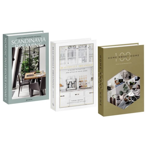 3 db dekoratív hamis könyv Scandinavia Dreaming nem nyitható könyvimitáció dekoráció az enteriőrbe könyvespolc asztal lakberendezési kiegészítő
