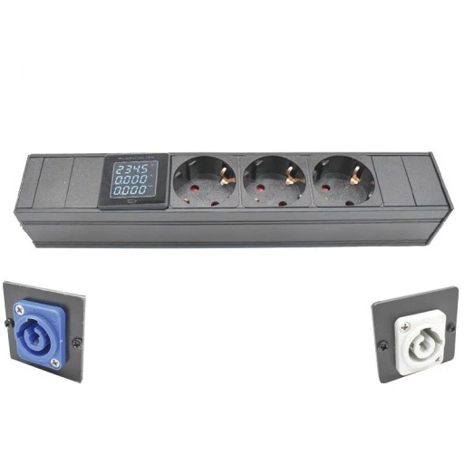 3× EU Socket Module with Consumption Measurement Display 26.5 cm Metal Aluminium Alloy PC Grey for Panel Power Supply