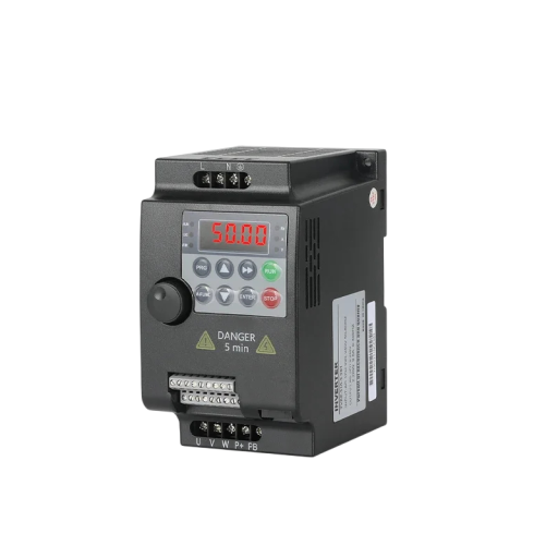 3-faset frekvensomformer til motorstyring, 1,5 kW, 220 V, 0,1-400 Hz, 20x13x10 cm, mørkegrå, til værksteder, pumper og industrielle maskiner