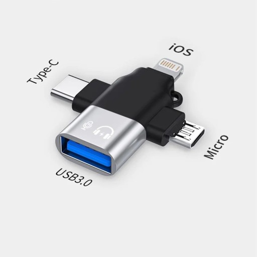 3-i-1 USB OTG-adapter USB 3.0 till Micro USB, USB-C och Lightning-konverterare för telefon, dator, tangentbord, mus och USB-minne