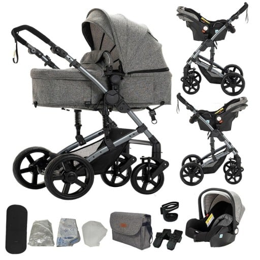 3-in-1 Multifunctional Baby Stroller with Car Seat and Cradle, Suspended Frame, Cotton, Combined System for Everyday Use