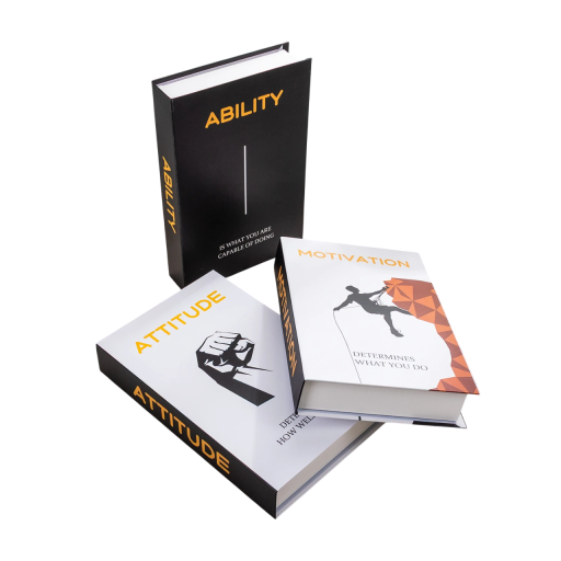 3 ks Dekorativní falešné knihy Motivation Ability Attitude Neotevíratelné Papírové makety moderní bytová dekorace