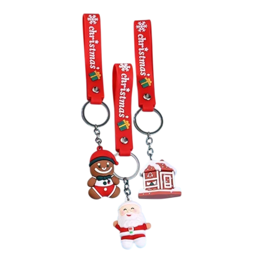3 pcs Christmas Keyring Santa Claus Snowman Elf Reindeer Gingerbread Man Random Designs Keyring as a Small Christmas Gift