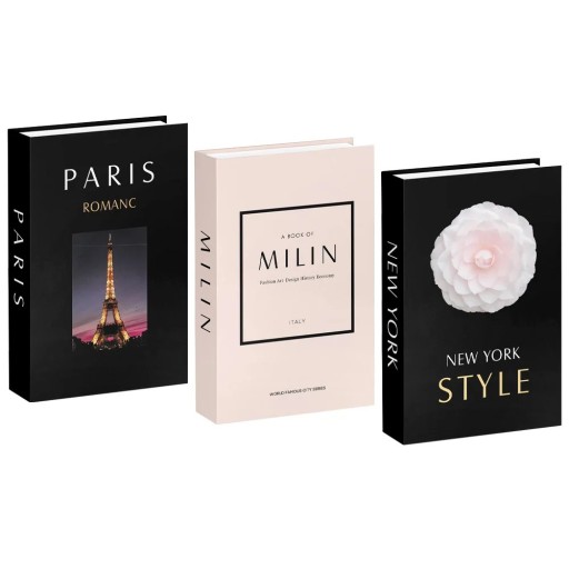 3 pcs de livres décoratifs faux MILIN Paris New York imitation de livres non ouvrables décoration noire rose pour intérieur bibliothèque étagère table
