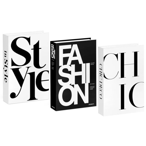 3 pcs Decorative Fake Books Chic Deco Fashion Style Non-opening Imitation Books Black and White Interior Decoration for Bookshelf Shelf Table