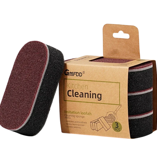 3 pcs sponge 11.8x7.2x3 cm Double-sided sponge for dishes and burnt-on food Strong foam Removes oil stains and rust Kitchen cleaning