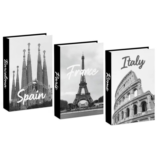 3 pièces de livres décoratifs factices Italie France Espagne imitation de livres non ouvrables décoration noir et blanc pour intérieur bibliothèque étagère table