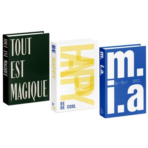 3 pièces de livres décoratifs faux Be Happy imitation non ouvrable décoration intérieure bibliothèque étagère table accessoire de maison