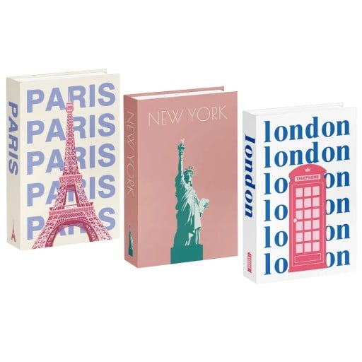 3 stuks decoratieve ne echte boeken Paris New York London niet open te maken imitatie boeken kleurrijke decoratie voor interieur boekenkast plank tafel