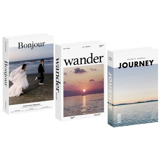 3 stuks decoratieve nep echte boeken Bonjour Wander Journey niet-openbare imitatie boeken witte decoratie voor interieur op boekenplank tafel