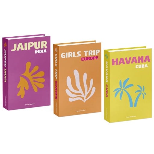 3 stuks Decoratieve nepare boeken Travel Series Jaipur India Girls Trip Europe Havana Cuba niet-openbare imitatie boeken kleurrijke decoratie