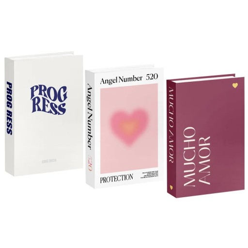 3 stuks Decoratieve neppublicaties Progress Angel Number 520 Mucho Amor niet-openbare imitatie boeken witte roze wijnrode decoratie