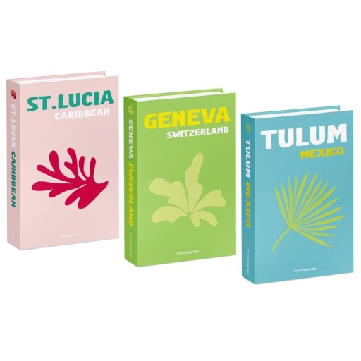 3 stuks Decoratieve neppublicaties Travel Series St. Lucia Caribbean Genève Zwitserland Tulum Mexico niet-openbare imitatie van boeken kleurrijke decoratie