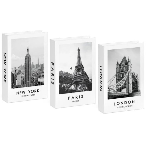 3 stuks decoratieve valse boeken New York Paris London neuzembare imitatie boeken zwart-wit decoratie voor interieur boekenplank tafel