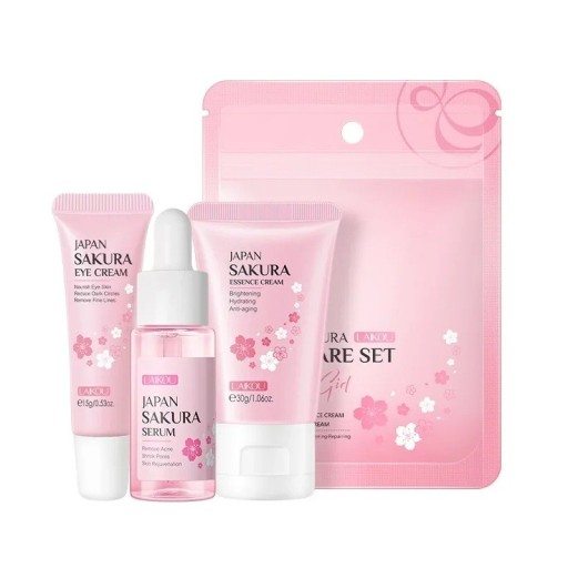 3-teiliges Set Hautpflege mit Sakura-Extrakt Feuchtigkeitscreme Serum Aufhellende Creme Anti-Aging Hautpflegeset für Frauen