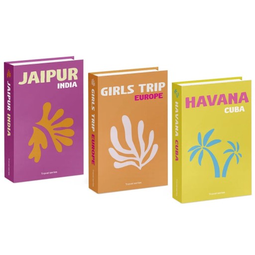 3 uds Libros decorativos falsos Travel Series Jaipur India Girls Trip Europe Havana Cuba imitación de libros no abribles decoración colorida