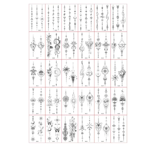 30 db ideiglenes tetoválás készlet 5,7 x 9,7 cm Fekete-fehér geometriai és ornamentális minták a bőr díszítésére és kreatív megjelenéshez