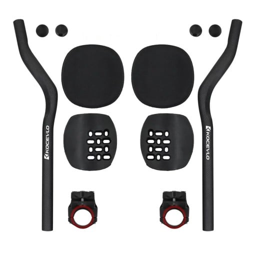 30° Handlebar Extensions Set for Round Handlebars Black with Elbow Supports and Accessories Holders for Exercise Bike