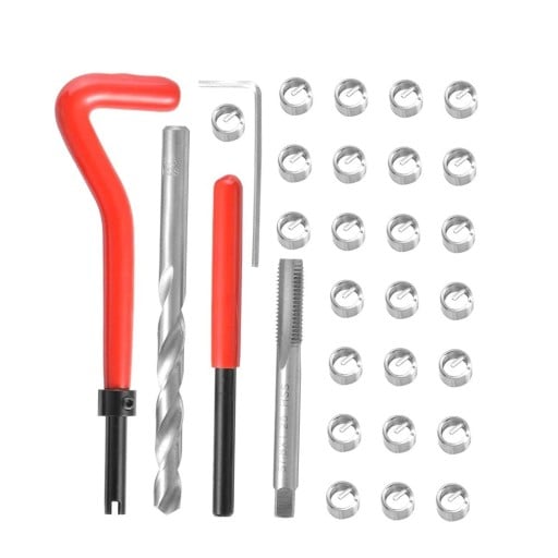 30 stuks set inzetstukken voor het repareren van metrische schroefdraad M8x1,25 met boor en tap metalen zilver rood voor schroefdraadreparaties