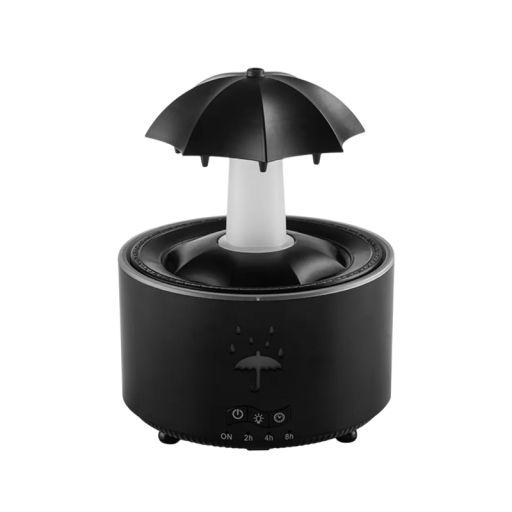 300ml paraplyformet luftfugter LED-lampe 7 farver simulerede dråber fjernbetjening aromaterapi sort design dekoration