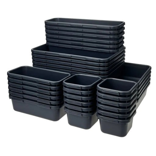 34 Stück Werkzeug-Organizer Aufbewahrungsboxen verschiedene Größen 7,9–30,5 cm schwarze Kunststoff für Werkstatt Garage und übersichtliche Sortierung