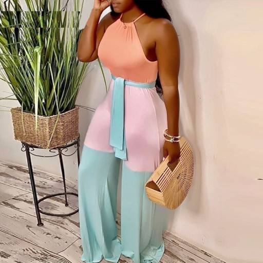 Randig ärmlös jumpsuit för kvinnor