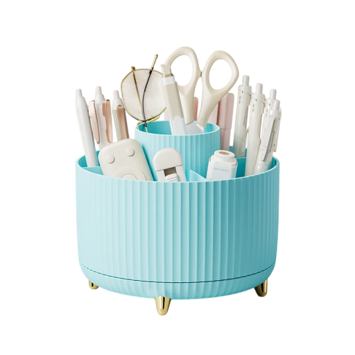 360° roterande kosmetikaförvaring 14 x 14 x 12 cm plastförvaringslåda för sminkborstar, läppstift, penna, badrumshållare, bärbar låda