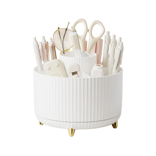 360° roterende kosmetikorganisator 14 x 14 x 12 cm plastikopbevaringsboks til makeupbørster, læbestifter, pen, badeværelsesholder, bærbar boks