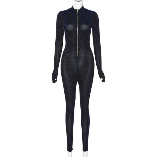Genomskinlig jumpsuit för kvinnor med dragkedja