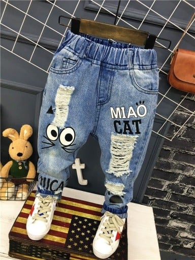 Barnjeans med katttryck