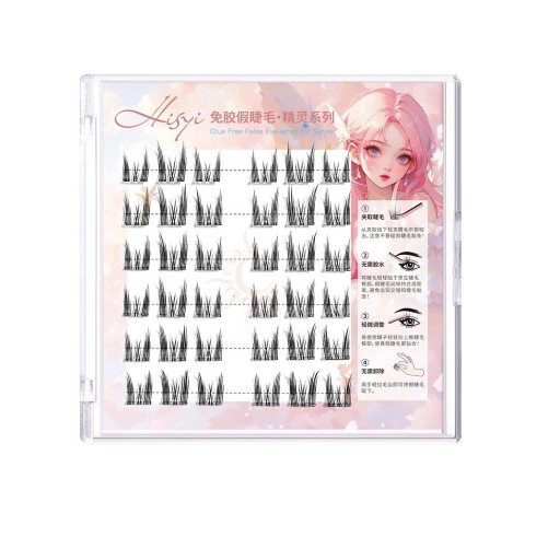 3D Cat Cluster Adhesive Lashes 36 pcs 6 mm Thick Layered Sunflower Design Waterproof Long-Lasting Lashes with Tweezers