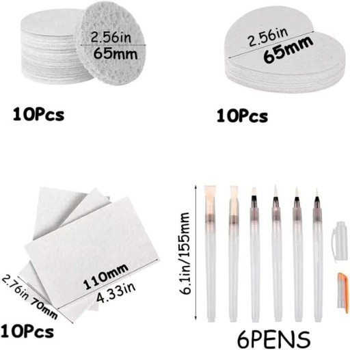 3D Drawing Magic Canvas Sponge 30 pcs + 6 Water Brushes approx. 6.5 cm and 11 × 7 cm Foam Paper for Painting DIY Crafting