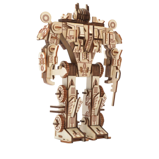 3D dřevěné puzzle Robot 16 x 11,5 x 22,5 cm 188 dílků Laserem vyřezávaný model ze dřeva s tištěným 3D návodem Mechanická dekorace pro milovníky techniky