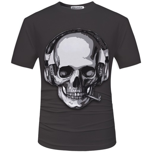 3D-gedrucktes Herren-T-Shirt – Totenkopf mit Zigarette