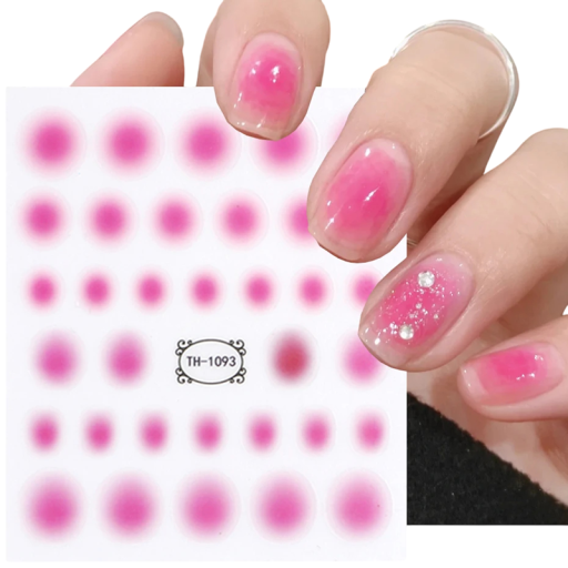 3D Jelly Nail Stickers Red Powder Ombre Transition Watercolour Anime Foil Watermarks Gel Polish Round Halo Design Manicure