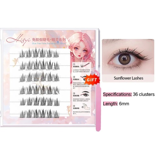 3D kissankynnen liimattavat nippuripset 36 kpl 6 mm Tiheä kerrostettu auringonkukkasuunnittelu Vedenkestävät pitkäkestoiset ripset pinsetillä