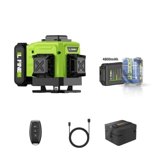 3D Laser Level LFINE 12 Lines 4800 mAh Battery Self-Levelling 360° Measurement with Remote Control USB-C and Protective Case