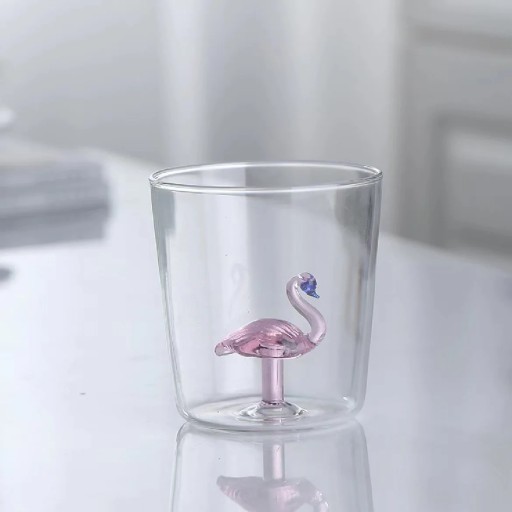 3D lasinen lasi 200 ml 8,5 x 8 cm flamingo-motivi Originali koristeellinen juomalasi päivittäiseen käyttöön