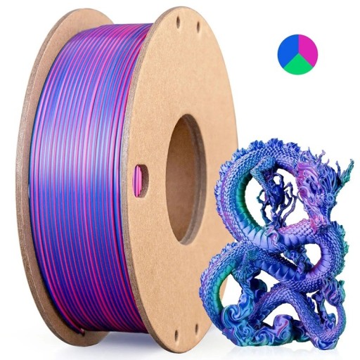 3D Printing Filament 1.75 mm Tri-Colour Silk PLA Light Blue Pink Green Glossy Smooth Finish 250 g