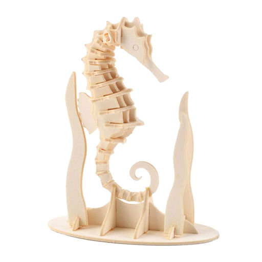 3D-Puzzle aus Holz, Modell Seepferdchen, 57 x 30 x 70 mm, Tier-Puzzle, DIY-Bausatz, Geschenk für Kinder, Erwachsene, Jugendliche, pädagogisches Handwerk
