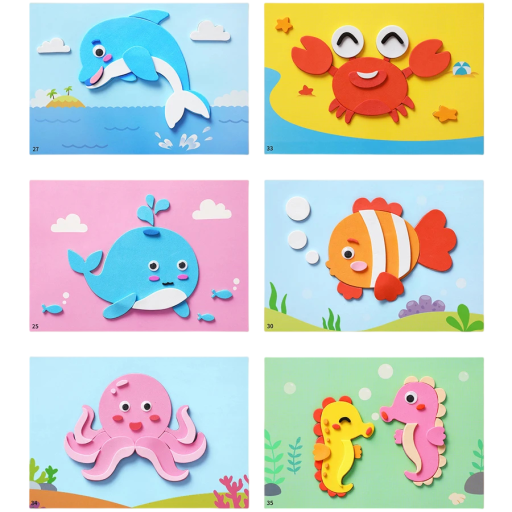 3D Sticker Images for Outline Gluing 6 pcs Set Colourful Creative Foam Stickers Sea Animals for Children's Crafting